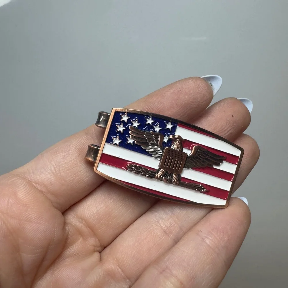 American Flag Eagle Money Clip Copper Tone Enamel Patriotic Mens Accessory 2in